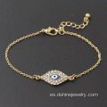 Mal de ojo pulsera Hamsa diamantes Pave enlace pulsera de cuentas